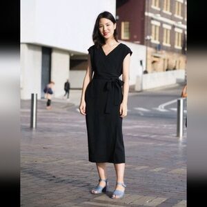 Japanese GoWeave Short-Sleeve Wrap Dress Black